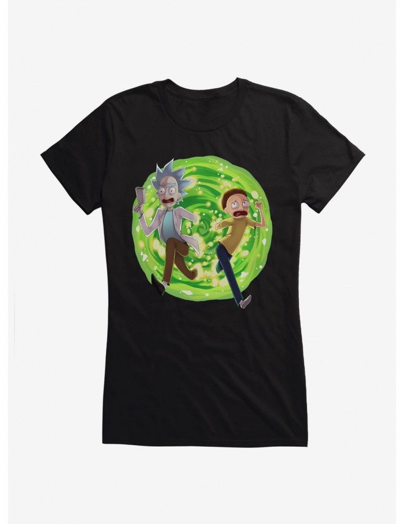 Exclusive Rick And Morty Exit The Portal Girls T-Shirt $8.17 T-Shirts