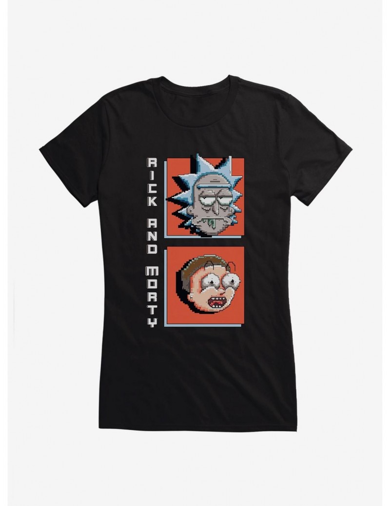 Clearance Rick And Morty 8-Bit Portraits Girls T-Shirt $7.37 T-Shirts