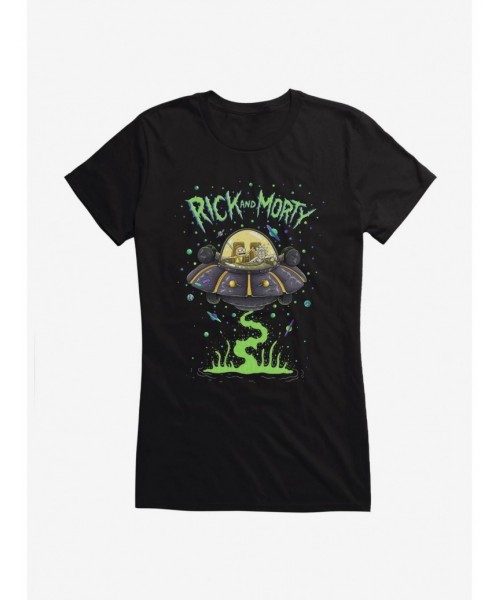 Exclusive Price Rick And Morty The Space Cruiser Neon Girls T-Shirt $8.37 T-Shirts