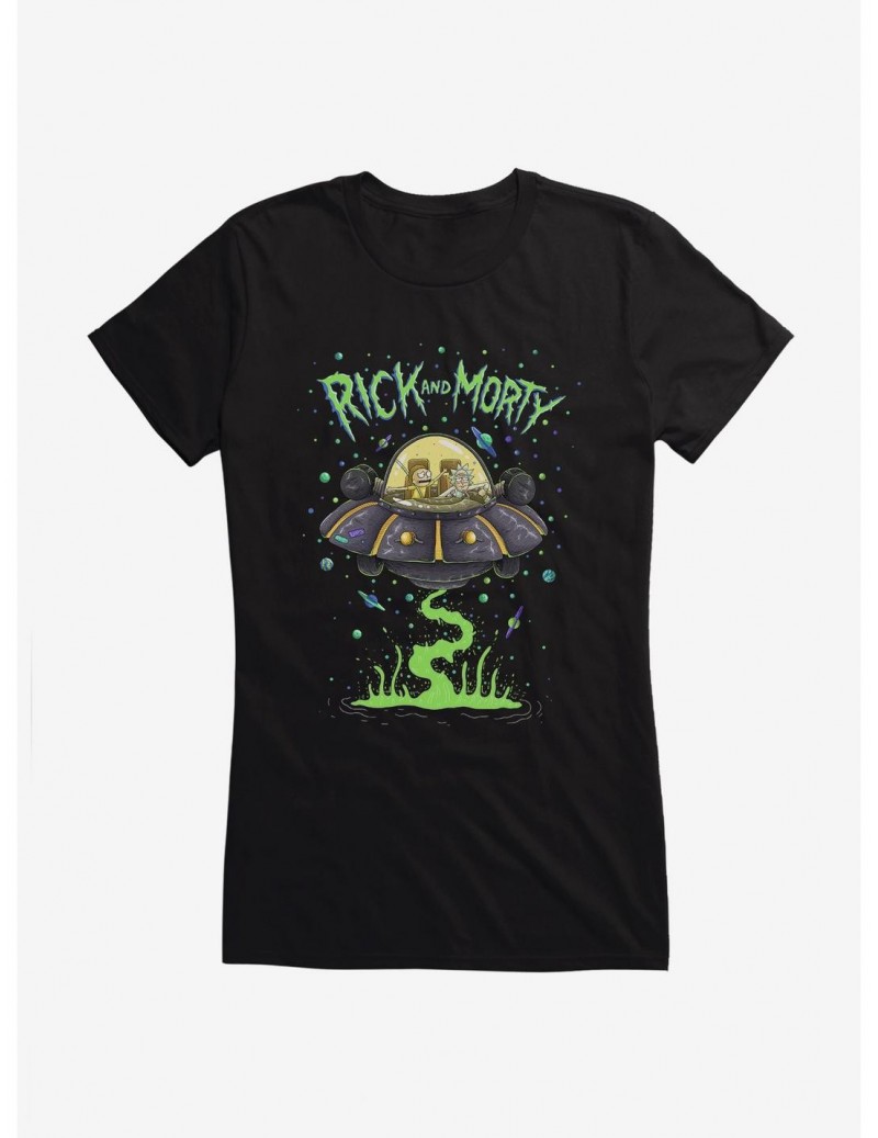 Exclusive Price Rick And Morty The Space Cruiser Neon Girls T-Shirt $8.37 T-Shirts