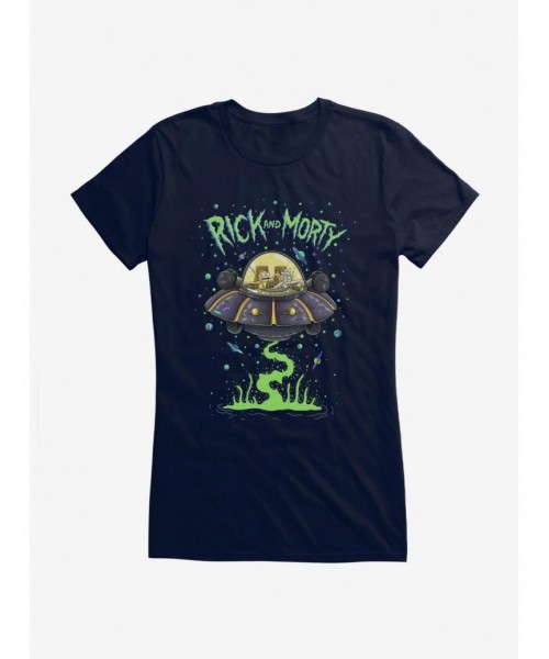 Exclusive Price Rick And Morty The Space Cruiser Neon Girls T-Shirt $8.37 T-Shirts