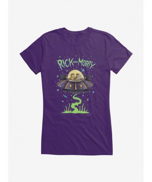 Exclusive Price Rick And Morty The Space Cruiser Neon Girls T-Shirt $8.37 T-Shirts