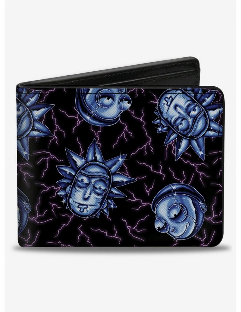 Flash Sale Rick and Morty Electric Faces Scattered Bifold Wallet $8.76 Wallets