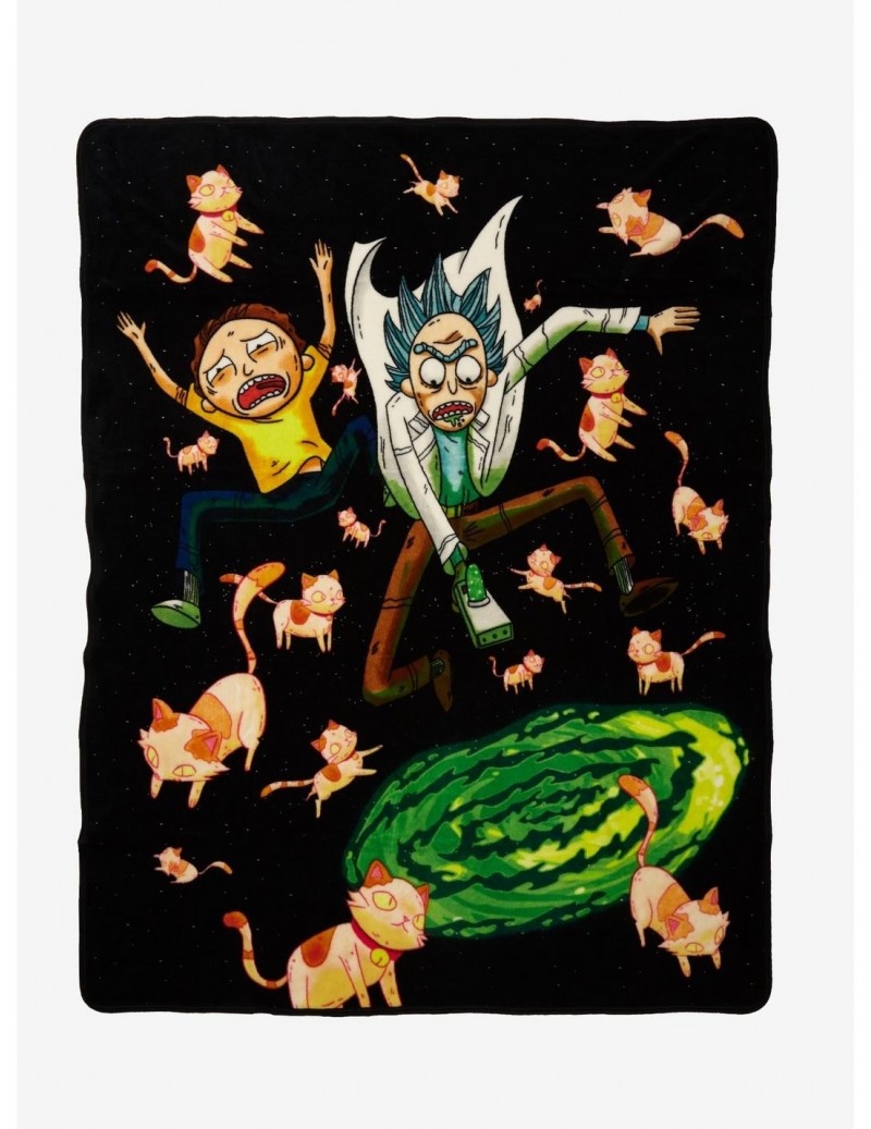 Discount Rick And Morty Cats Portal Throw Blanket $9.96 Blankets