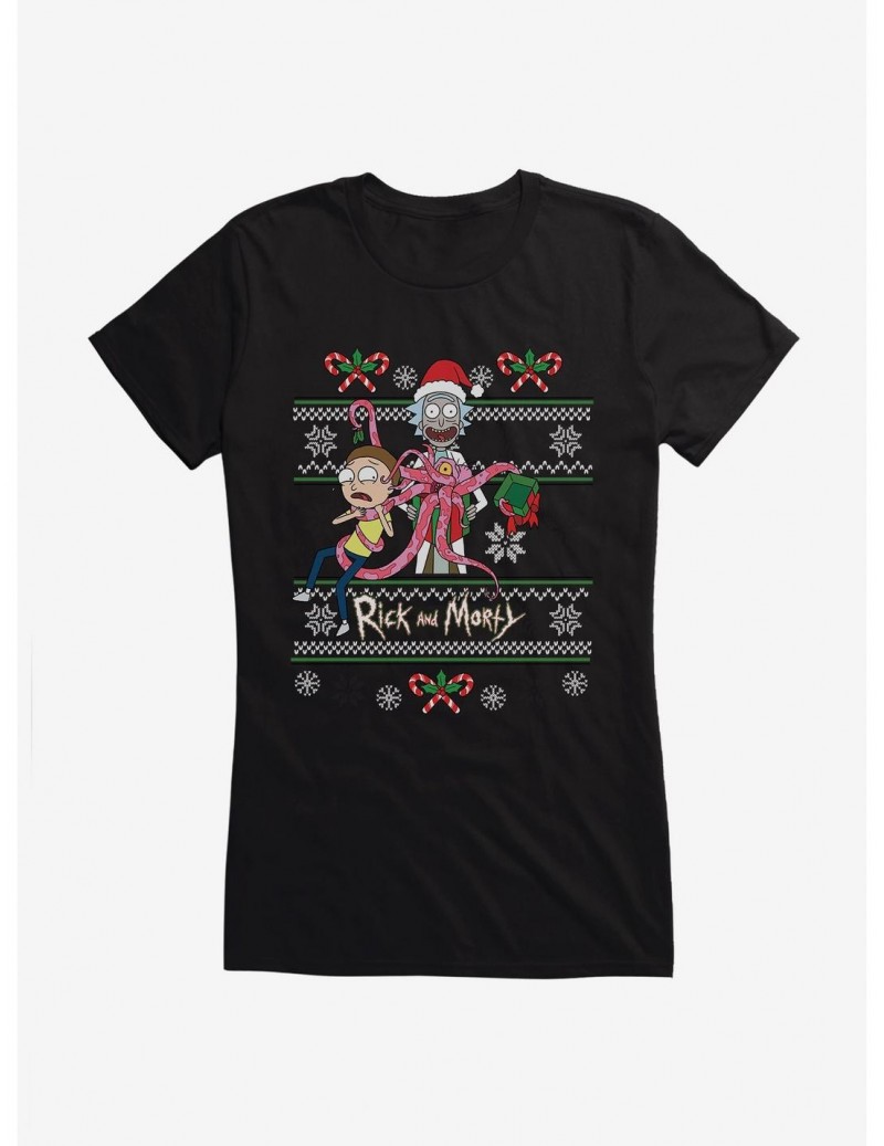 Big Sale Rick And Morty Ugly Christmas Sweater Girls T-Shirt $7.37 T-Shirts