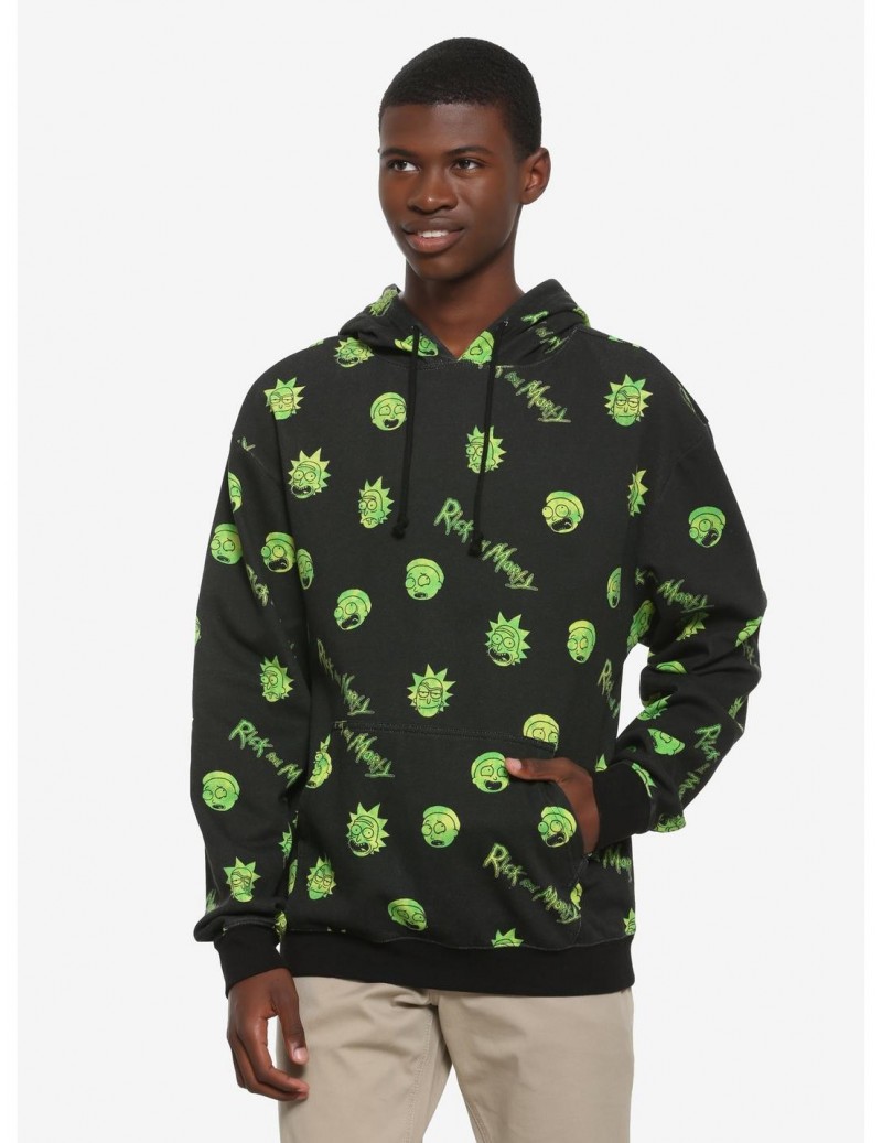 Special Rick And Morty Green Faces Hoodie $15.40 Hoodies