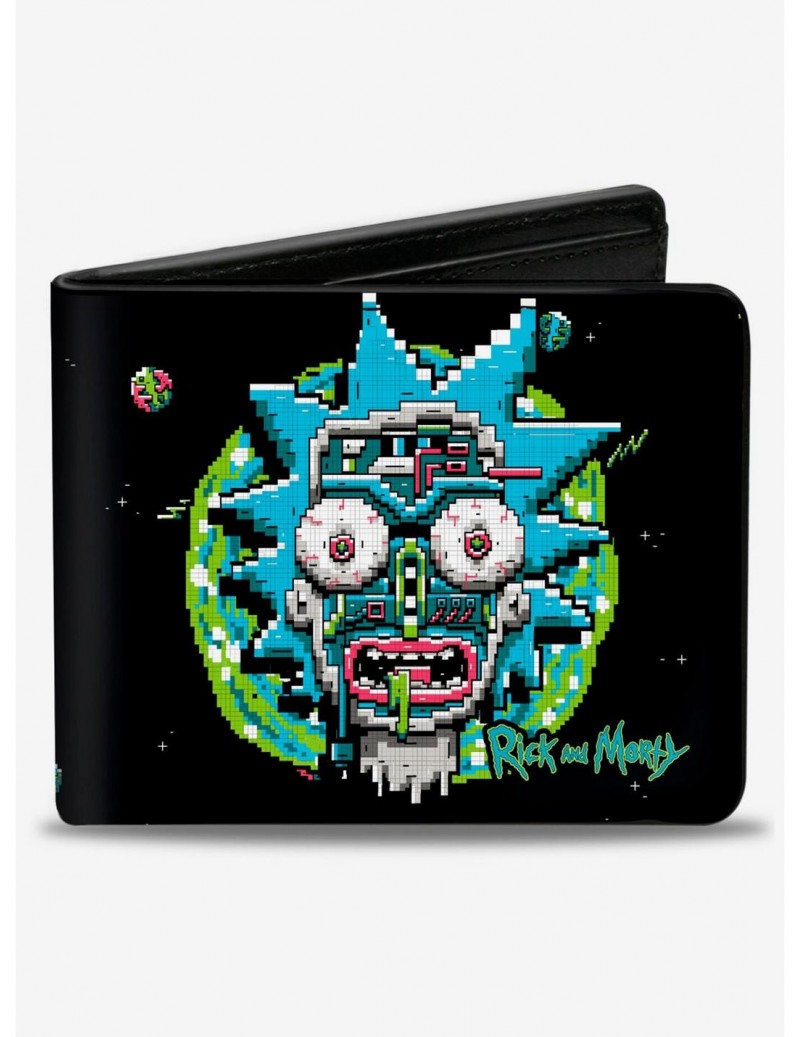 Exclusive Price Rick and Morty 8 Bit Faces Bifold Wallet $7.52 Wallets