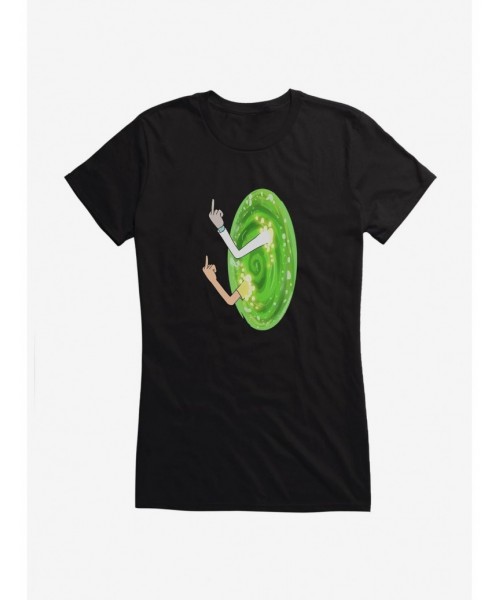 Clearance Rick and Morty Portal Middle Finger Girls T-Shirt $6.57 T-Shirts