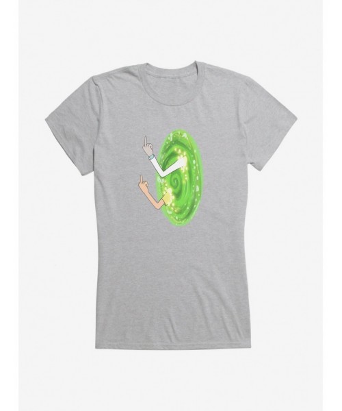 Clearance Rick and Morty Portal Middle Finger Girls T-Shirt $6.57 T-Shirts