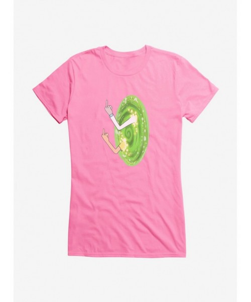 Clearance Rick and Morty Portal Middle Finger Girls T-Shirt $6.57 T-Shirts