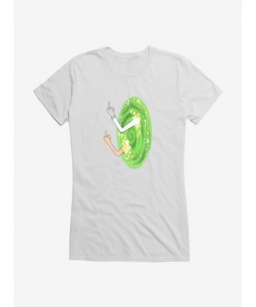 Clearance Rick and Morty Portal Middle Finger Girls T-Shirt $6.57 T-Shirts