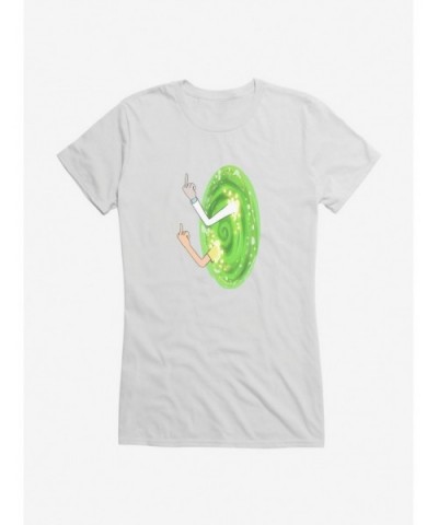 Clearance Rick and Morty Portal Middle Finger Girls T-Shirt $6.57 T-Shirts