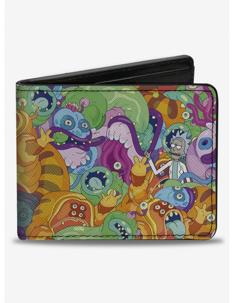 Limited-time Offer Rick and Morty with Monsters Collage Bifold Wallet $7.01 Wallets