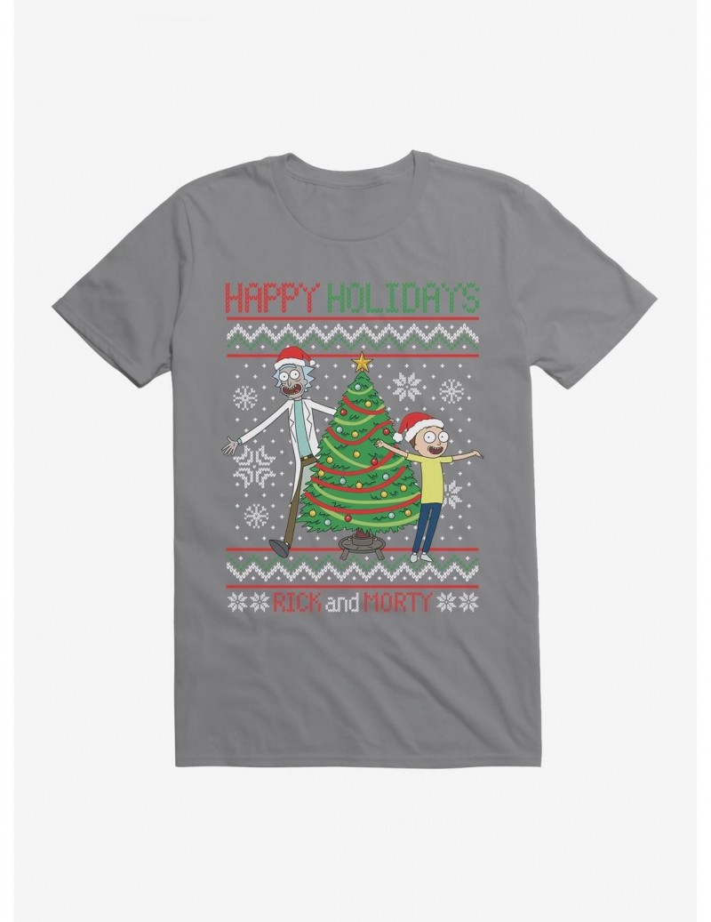 Hot Selling Rick And Morty Happy Holidays Sweater T-Shirt $8.99 T-Shirts