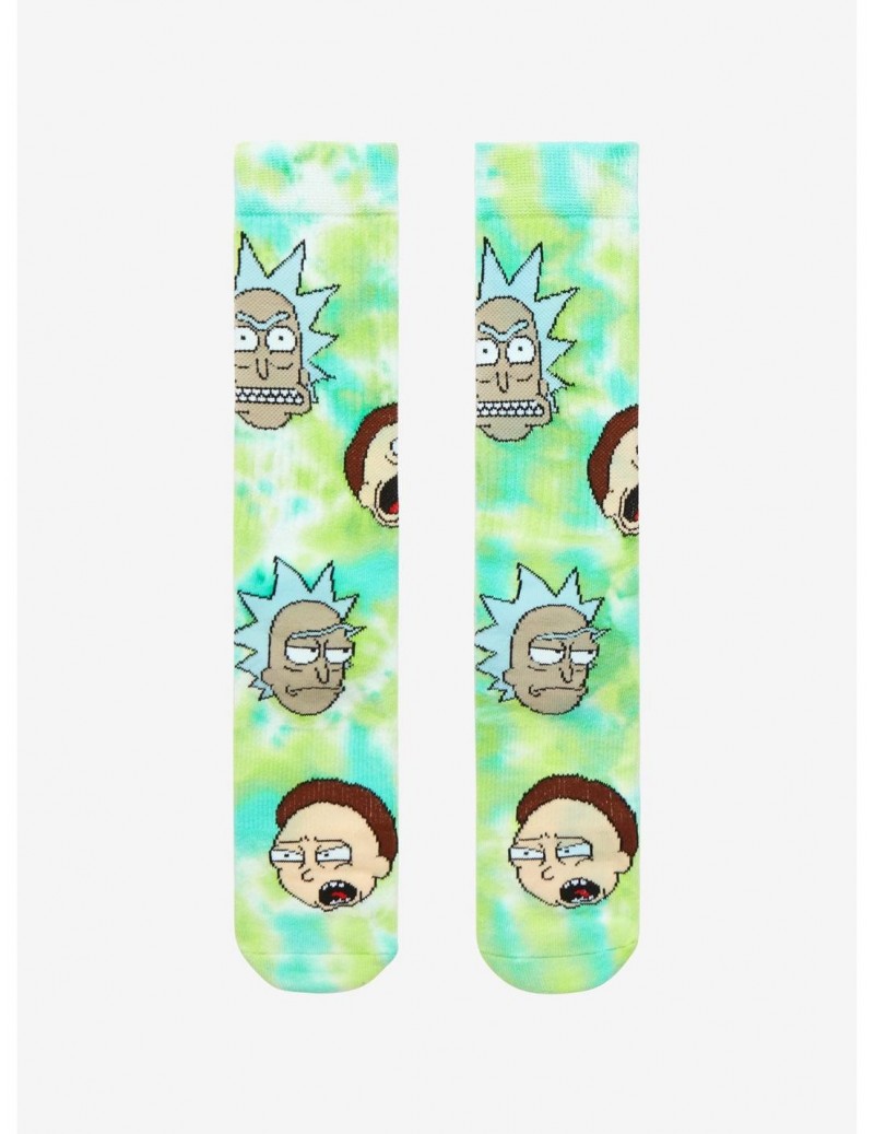 Seasonal Sale Rick And Morty Faces Tie-Dye Crew Socks $3.61 Socks