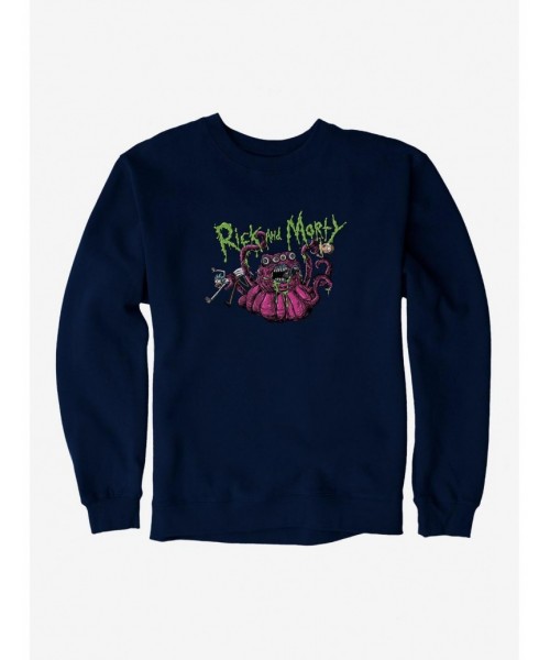 Big Sale Rick And Morty Four Eyed Monster Sweatshirt $10.33 Sweatshirts