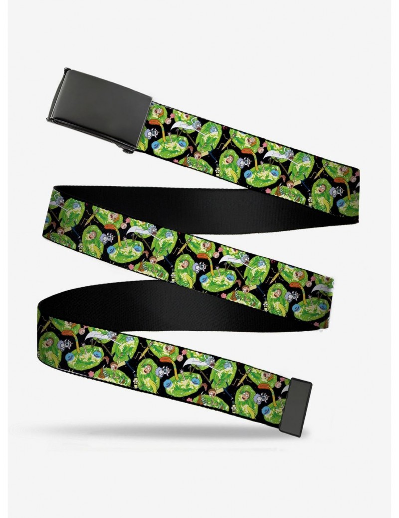 Discount Sale Rick and Morty Portal Toss Print Clamp Belt $9.45 Belts