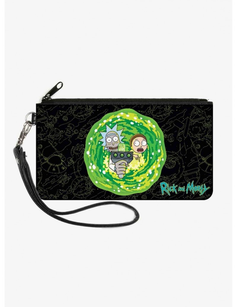 Hot Selling Rick and Morty Portal Gun Collage Canvas Zip Clutch Wallet $6.69 Wallets